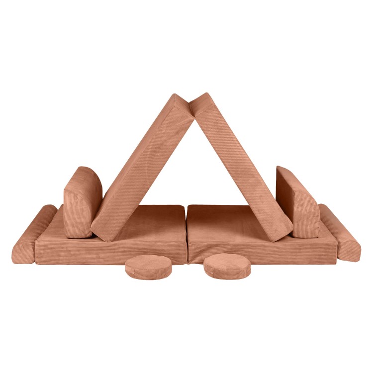 Sztruksowa sofa dziecięca MeowBaby® Premium Ceglana – modułowa i rozkładana