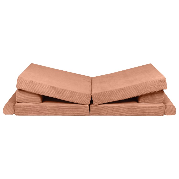 Sztruksowa sofa dziecięca MeowBaby® Premium Ceglana – modułowa i rozkładana