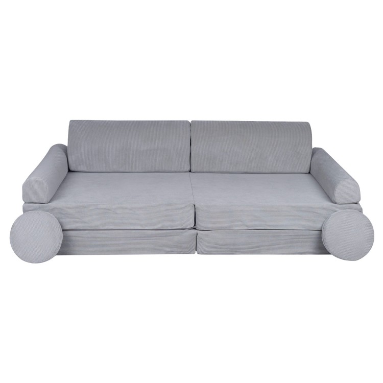 Sztruksowa sofa dziecięca MeowBaby® Premium Szara – modułowa i rozkładana