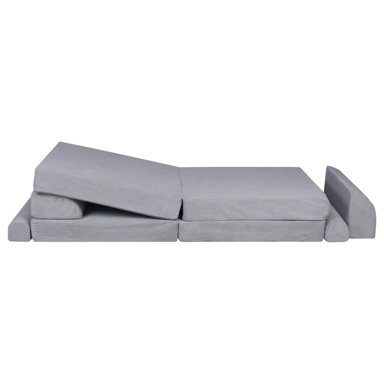 Sztruksowa sofa dziecięca MeowBaby® Premium Szara – modułowa i rozkładana