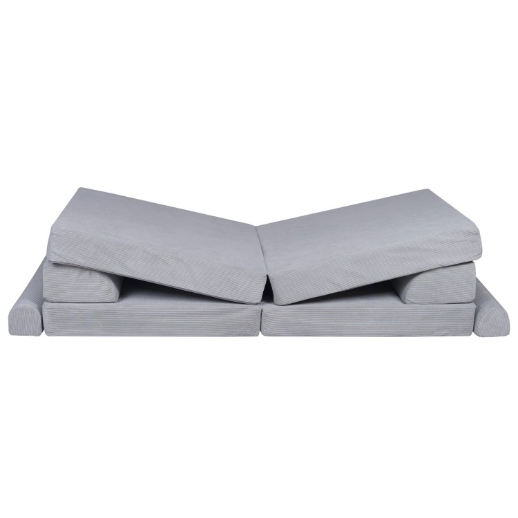 Sztruksowa sofa dziecięca MeowBaby® Premium Szara – modułowa i rozkładana