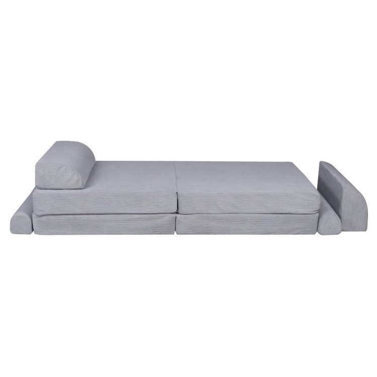 Sztruksowa sofa dziecięca MeowBaby® Premium Szara – modułowa i rozkładana