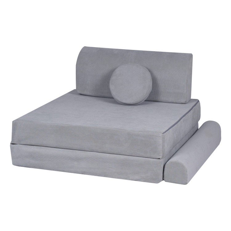 Sztruksowa sofa dziecięca MeowBaby® Premium Szara – modułowa i rozkładana