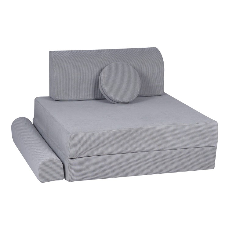 Sztruksowa sofa dziecięca MeowBaby® Premium Szara – modułowa i rozkładana
