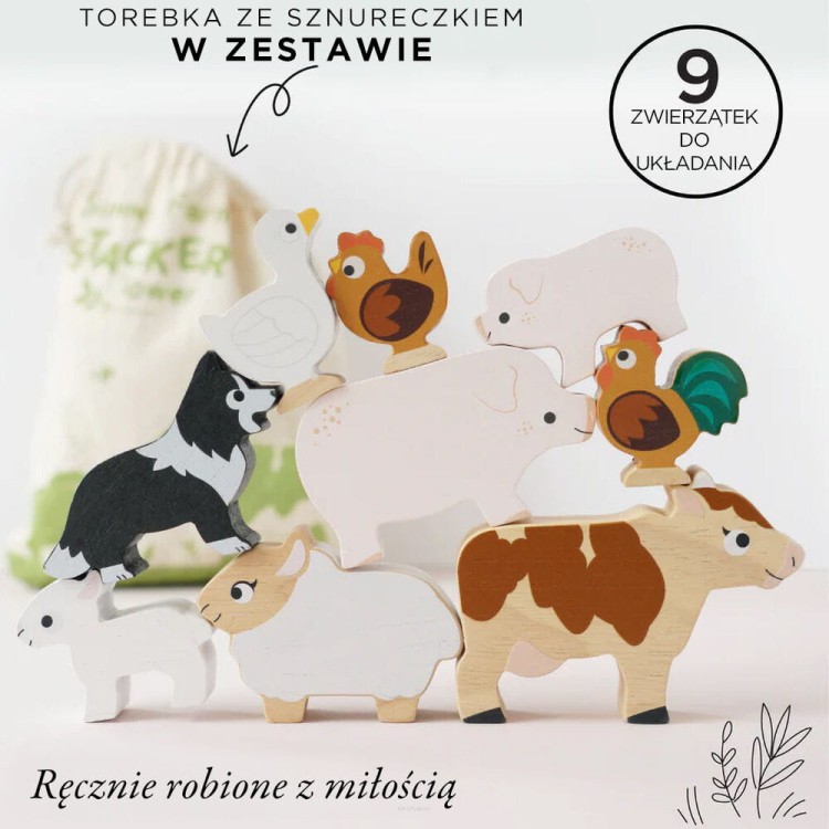 Kolorowe figurki zwierząt wiejskich Le Toy Van – idealne do układania pionowo i poziomo