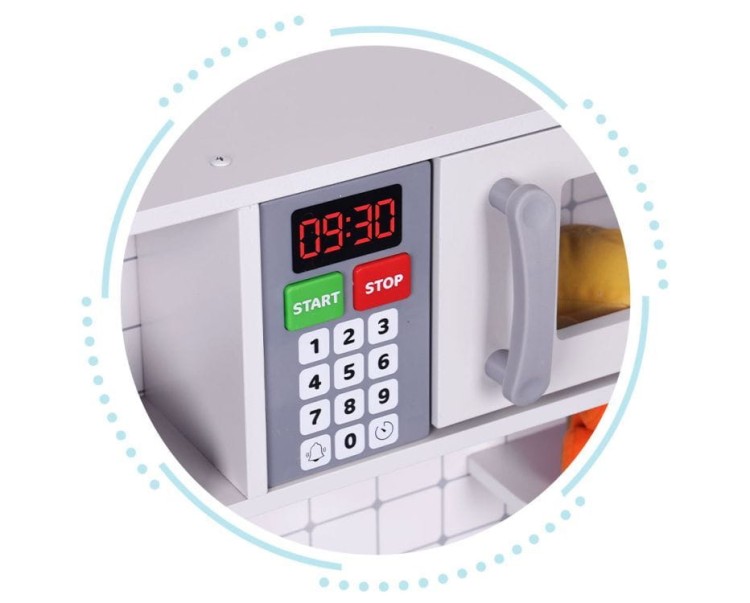 Drewniana kuchnia dla dzieci dźwięki LED piekarnik pralka akcesoria kuchenne