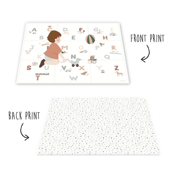 Dwustronna mata piankowa Play&Go 3w1 Alphabet / Terrazzo – edukacyjna i dekoracyjna mata do zabawy dla dzieci