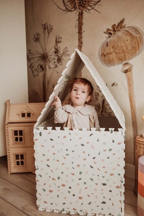 Dwustronna mata piankowa Play&Go 3w1 Alphabet / Terrazzo – edukacyjna i dekoracyjna mata do zabawy dla dzieci