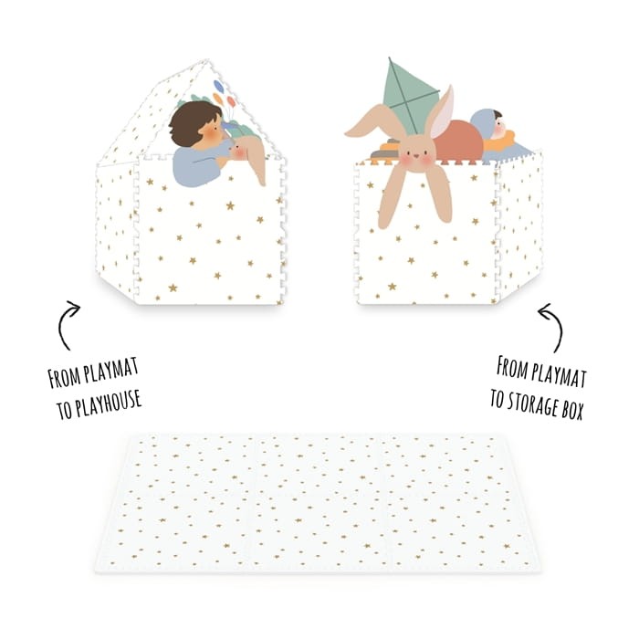 Play&Go Dwustronna Mata Piankowa EEVAA 3w1 Treehouse – mata piankowa dla dzieci z motywem domku na drzewie i neutralnym wzorem, bezpieczna i edukacyjna