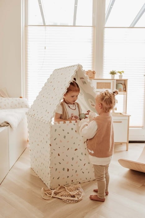 Play&Go Dwustronna Mata Piankowa EEVAA 3w1 Village / Terrazzo – motyw wioski i terrazzo