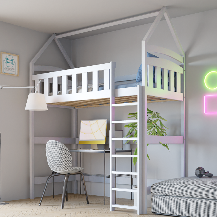 Łóżko Antresola Domek 1 Osobowa Maja - Białe