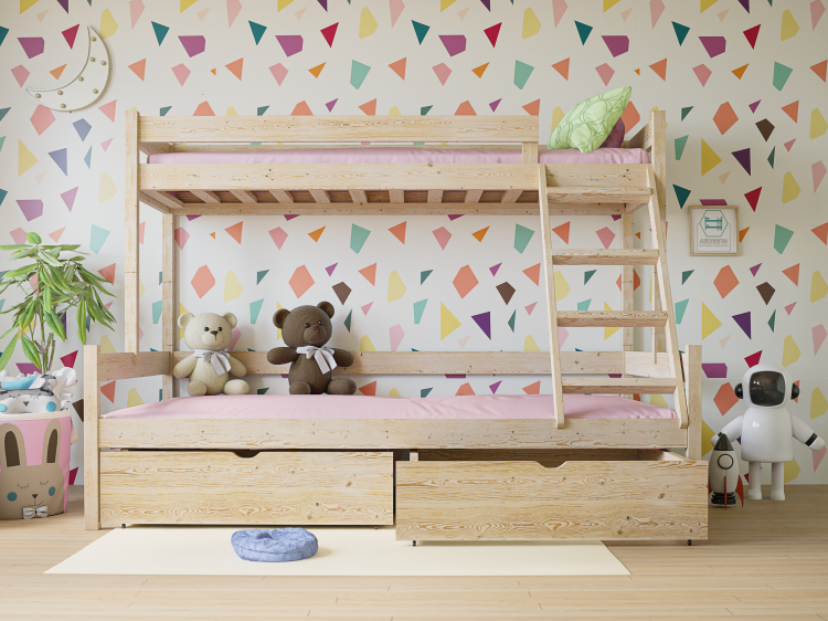 Drewniane Łóżko Piętrowe 3 osobowe dla dzieci Montessori Sara
