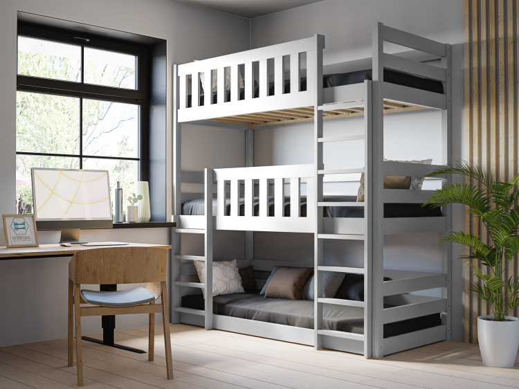 Drewniane Łóżko Piętrowe 3 osobowe dla dzieci Montessori Jacek