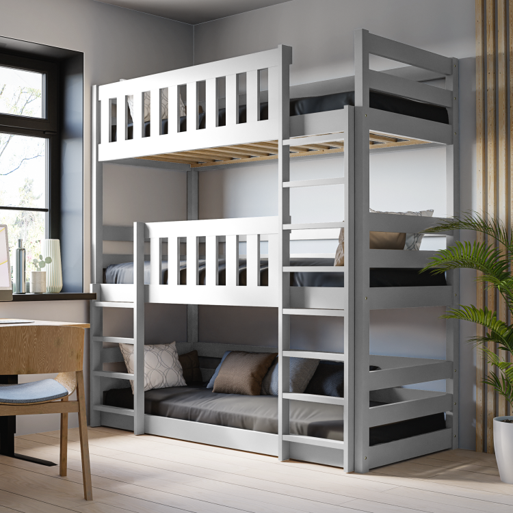 Drewniane Łóżko Piętrowe 3 osobowe dla dzieci Montessori Jacek