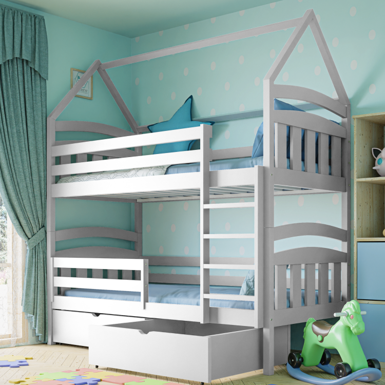 Drewniane Łóżko Piętrowe Domek dla dzieci Montessori Sofii białe