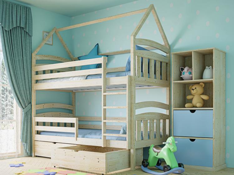 Drewniane Łóżko Piętrowe Domek dla dzieci Montessori Sofii naturalne