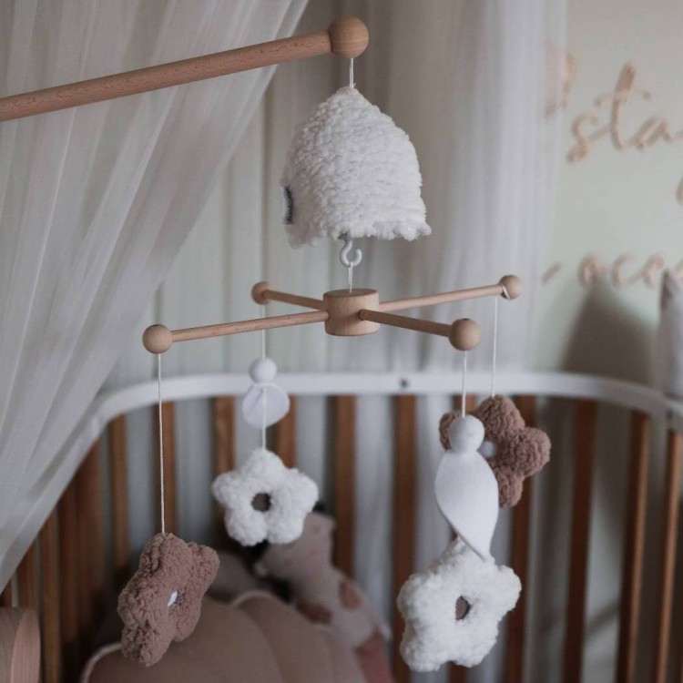 Drewniana karuzela Stokrotki z pozytywką do łóżeczka dziecięcego