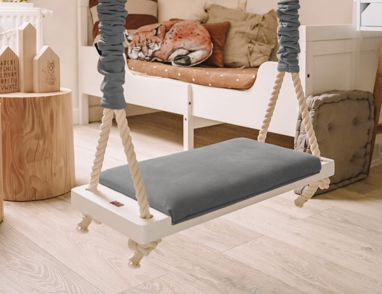 Drewniana pikowana huśtawka dla dzieci Funky Vintage szara