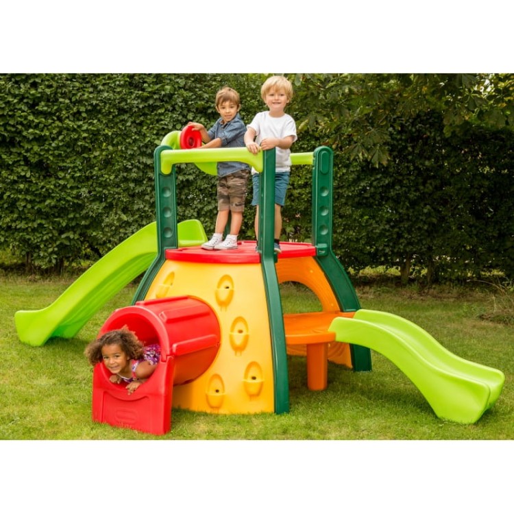 małpi gaj Little Tikes dla dzieci z dwiema zjeżdżalniami, tunelem i ścianką wspinaczkową do ogrodu i domu