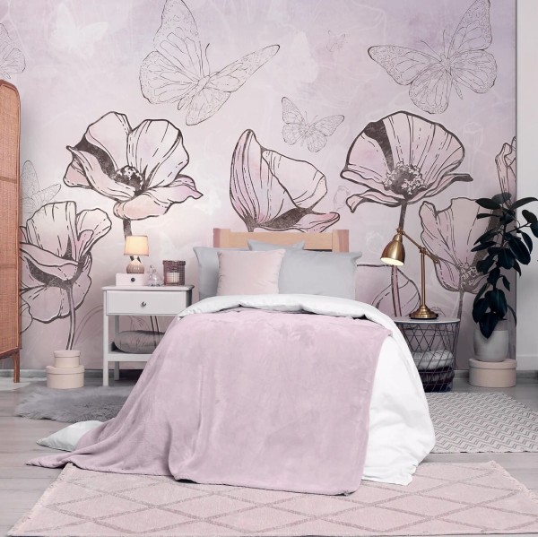tapeta dla dziecka malumi FLORA KIDS - purple  motyle