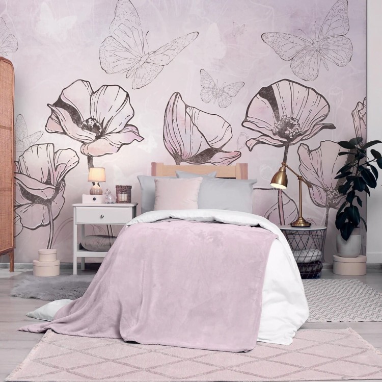 tapeta dla dziecka malumi FLORA KIDS - purple  motyle