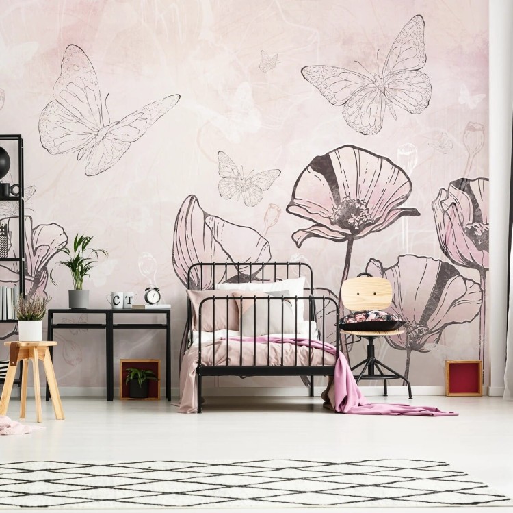 tapeta dla dziecka malumi FLORA KIDS - pink duże motyle
