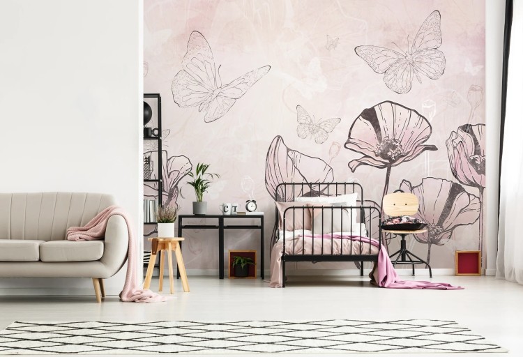tapeta dla dziecka malumi FLORA KIDS - pink motyle