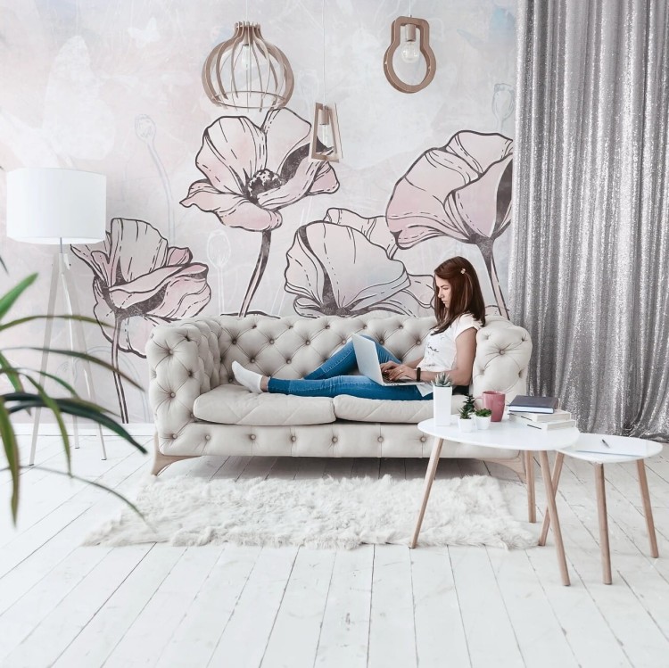 tapeta dla dziecka malumi FLORA KIDS - blue kwiatki