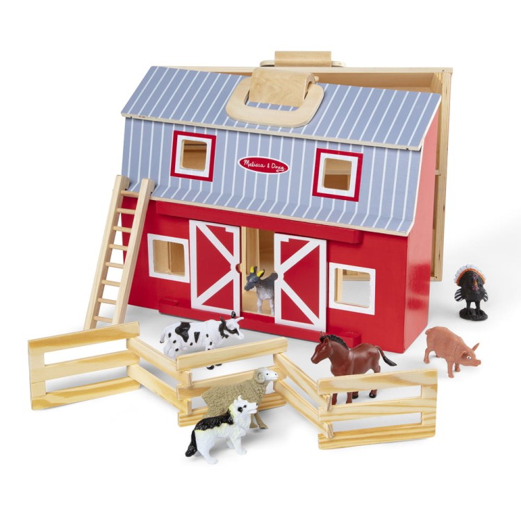 Drewniana składana stodoła z 7 zwierzętami Melissa and Doug – zabawka edukacyjna do zabawy w farmę dla dzieci
