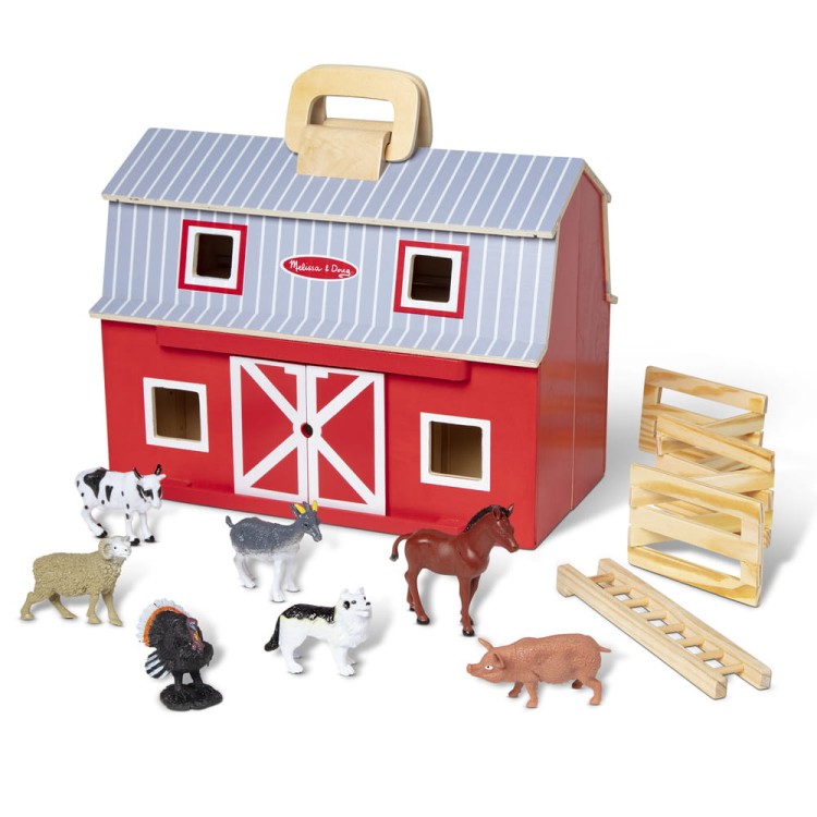 Drewniana składana stodoła z 7 zwierzętami Melissa and Doug – zabawka edukacyjna do zabawy w farmę dla dzieci