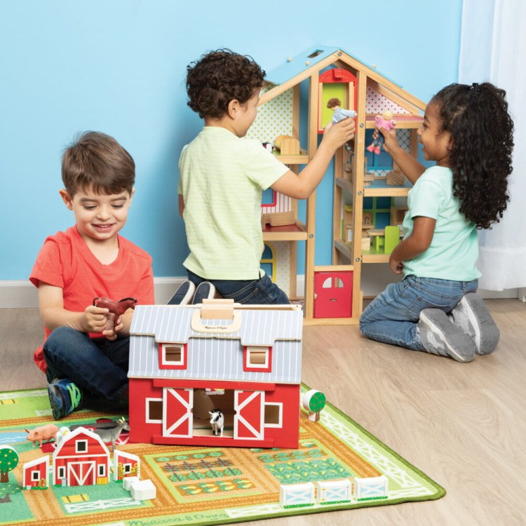 Drewniana składana stodoła z 7 zwierzętami Melissa and Doug – zabawka edukacyjna do zabawy w farmę dla dzieci