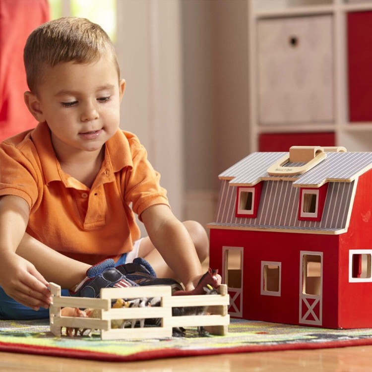 Drewniana składana stodoła z 7 zwierzętami Melissa and Doug – zabawka edukacyjna do zabawy w farmę dla dzieci