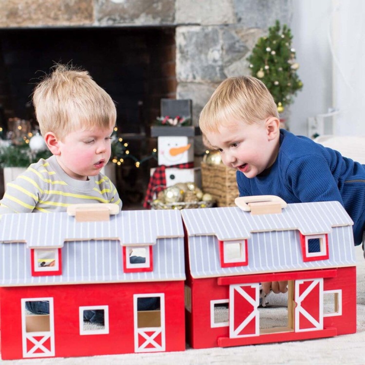 Drewniana składana stodoła z 7 zwierzętami Melissa and Doug – zabawka edukacyjna do zabawy w farmę dla dzieci