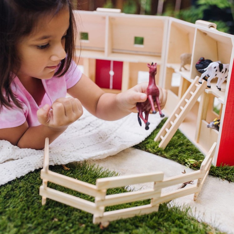 Drewniana składana stodoła z 7 zwierzętami Melissa and Doug – zabawka edukacyjna do zabawy w farmę dla dzieci