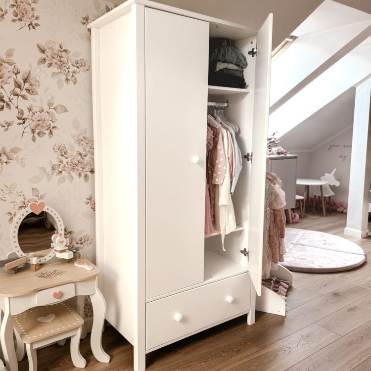 Drewniana dwudrzwiowa szafa dla dzieci 2D1S Collet - kolory: biała