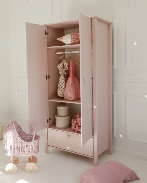 Drewniana dwudrzwiowa szafa dla dzieci 2D1S Collet - kolory: różowa