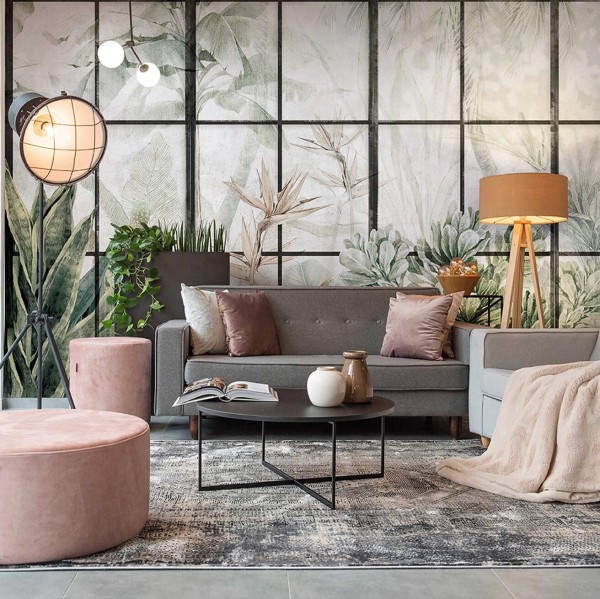 Elegancka tapeta artystyczna Paradise Fine z motywem tropikalnych roślin, idealna do salonu i sypialni, która wprowadza do wnętrza egzotyczny, naturalny klimat i subtelną finezję.