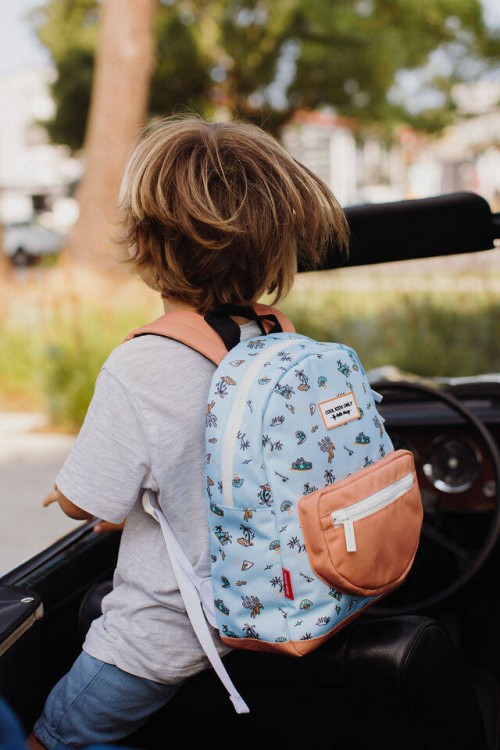 Wodoodporny plecak szkolny Hello Hossy Blue Island wykonany z poliestru z recyklingu