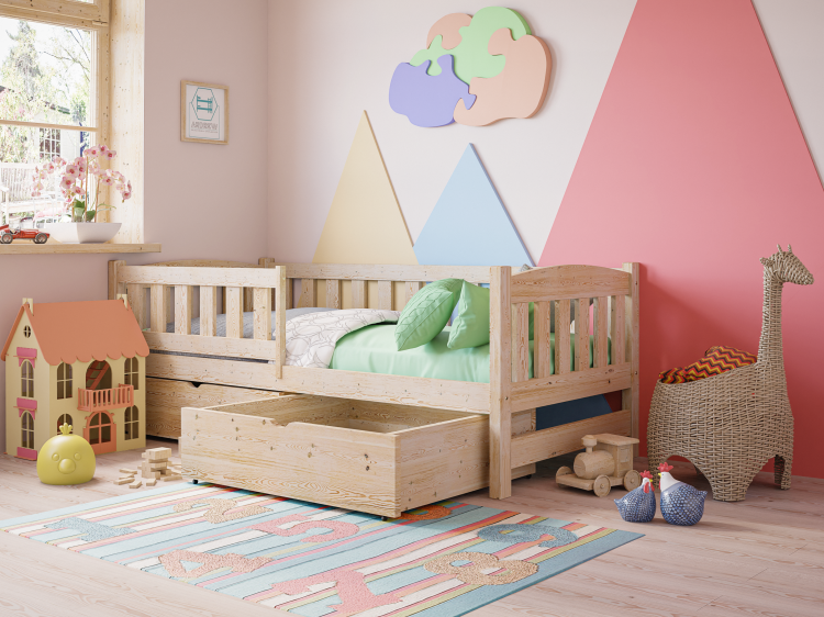 Łóżko pojedyncze ANIA z drewna sosnowego – widok z przodu