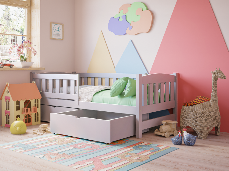 Drewniane łóżko dziecięce ANIA z barierką ochronną