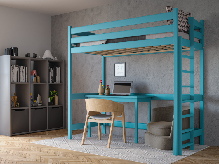 Łóżko Antresola 1 Osobowe Jasnoniebieskie Kalina Plus