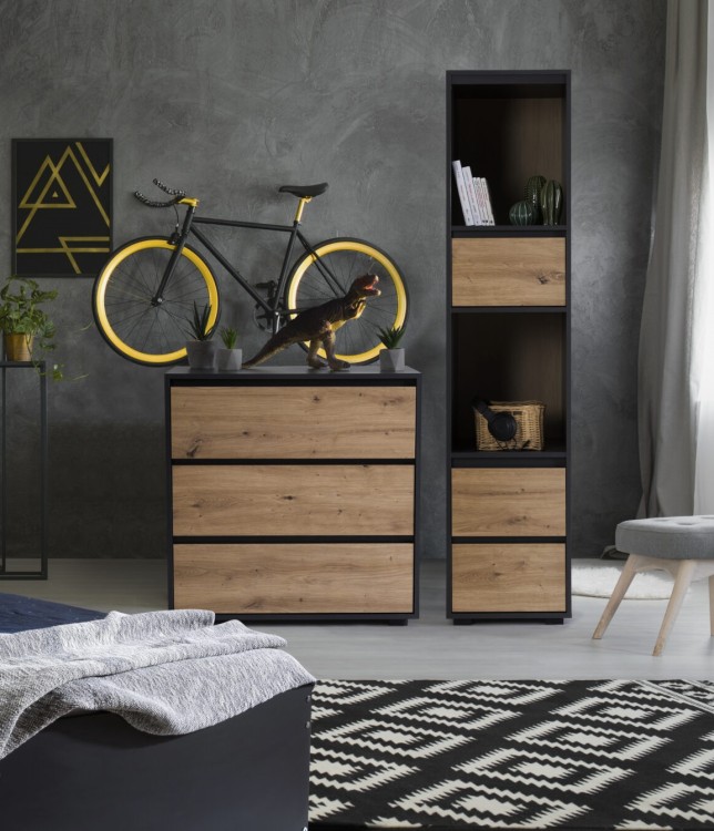 Regał słupek młodzieżowy DALIA antracyt-dąb 183x50x42