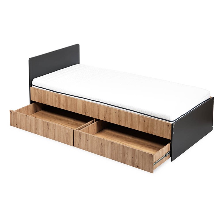 Łóżko młodzieżowe DALIA antracyt-dąb 90x200cm z szufladami