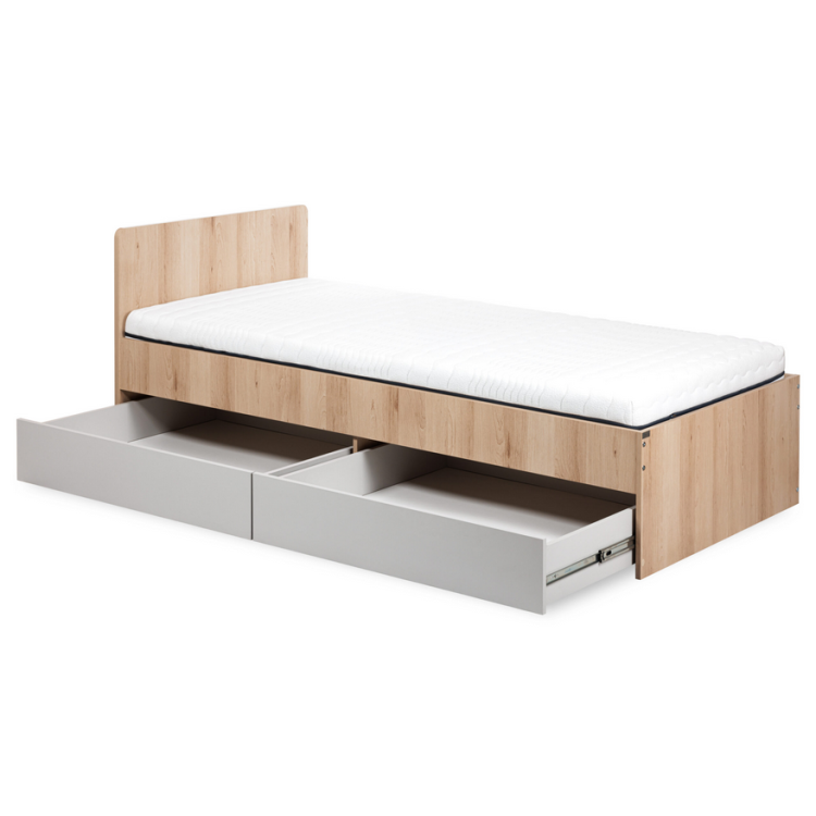 Łóżko młodzieżowe DALIA popiel-buk 90x200cm z szufladami