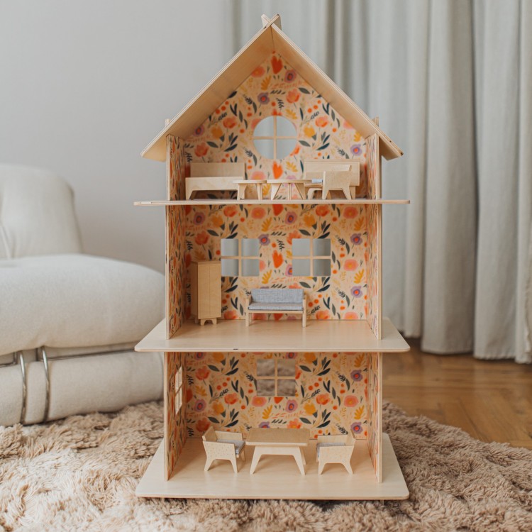 Drewniany domek dla lalek Spring Flower z modułową konstrukcją