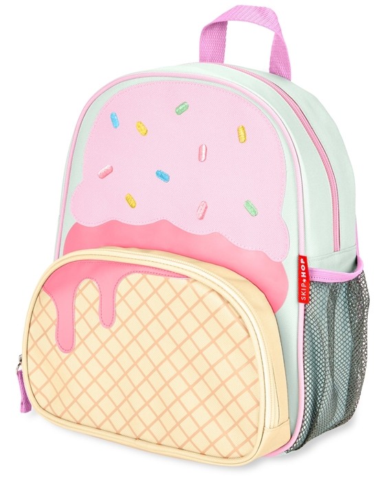 Skip Hop Plecak dla Dziecka Lody Spark Style Little Kid – różowy plecak z motywem lodów, boczna kieszeń na bidon, regulowane szelki, plecak przedszkolny dla dziewczynki.