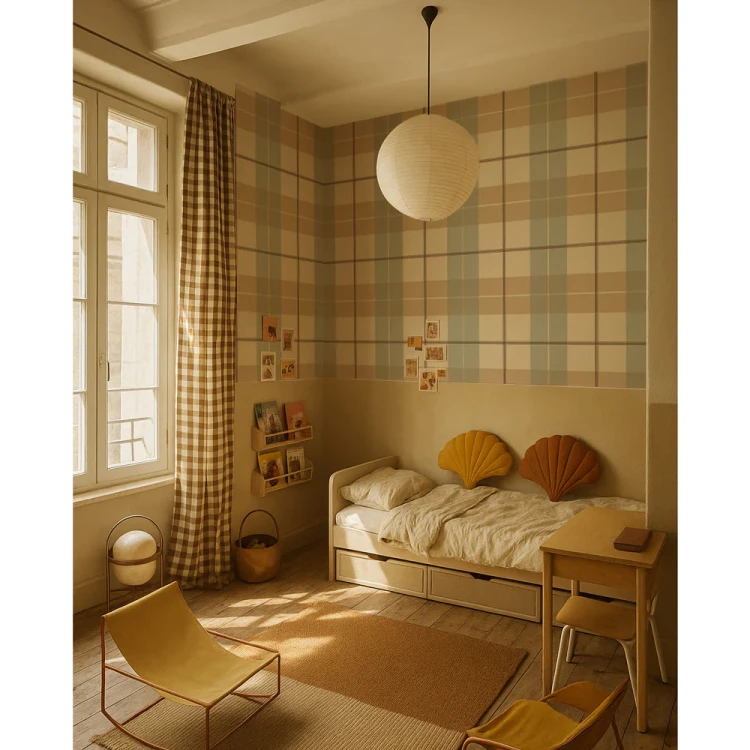 Tapeta do pokoju w kratę dekornik