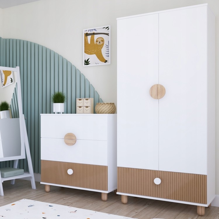 Szafa dwudrzwiowa LOFT z szufladą – Garderoba 186 cm - Biała