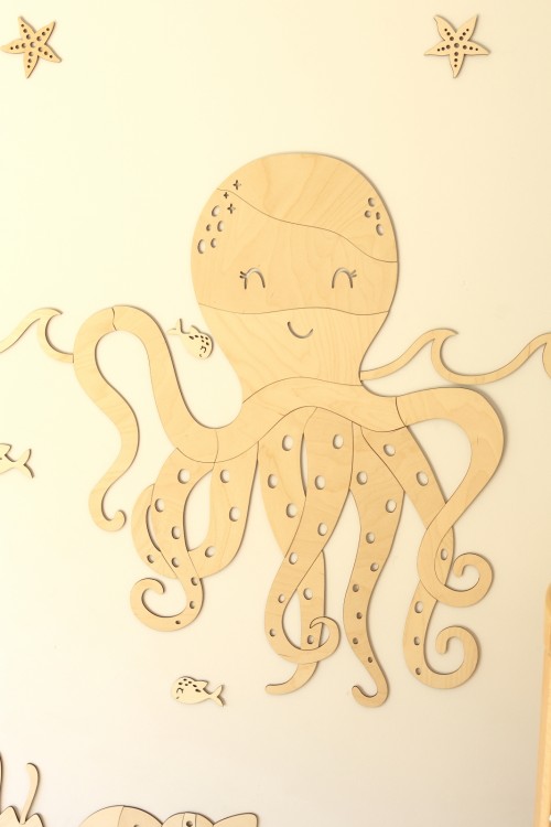 Drewniana dekoracja ścienna ośmiornica