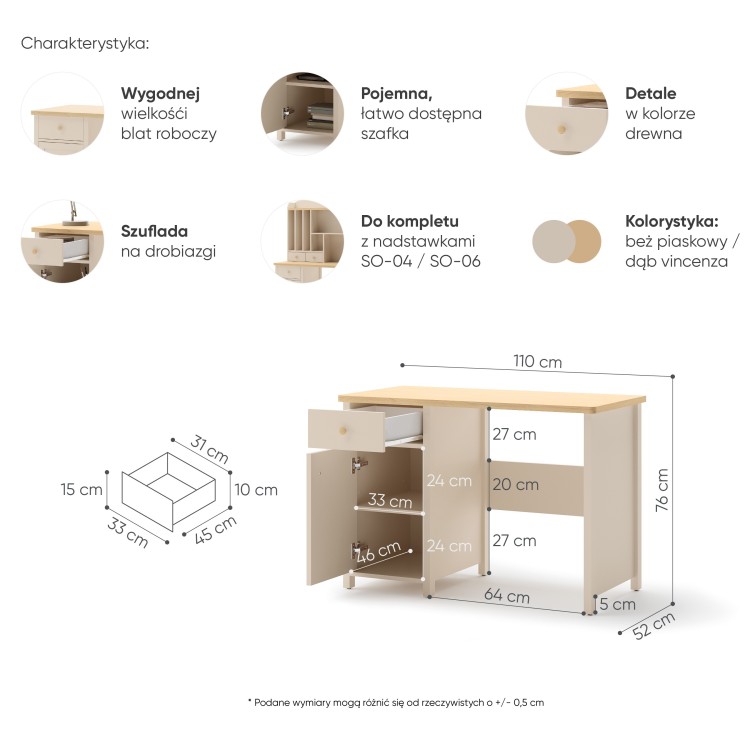 Ergonomiczne biurko dziecięce Story z laminowanej płyty meblowej